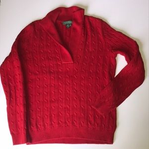 Red Lauren cable knit sweater size M